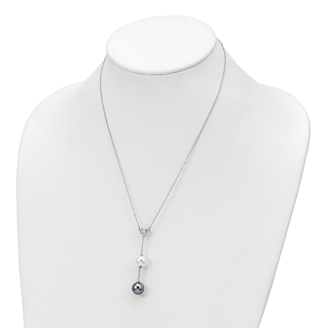 Majestik Shell Pearls Necklaces Majestik White and Grey Shell Pearl CZ Necklace