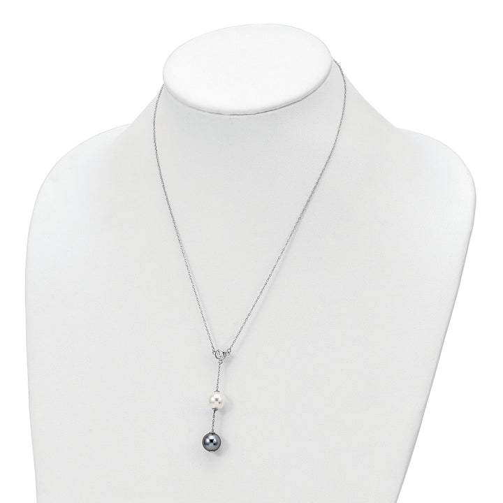 Majestik Shell Pearls Necklaces Majestik White and Grey Shell Pearl CZ Necklace