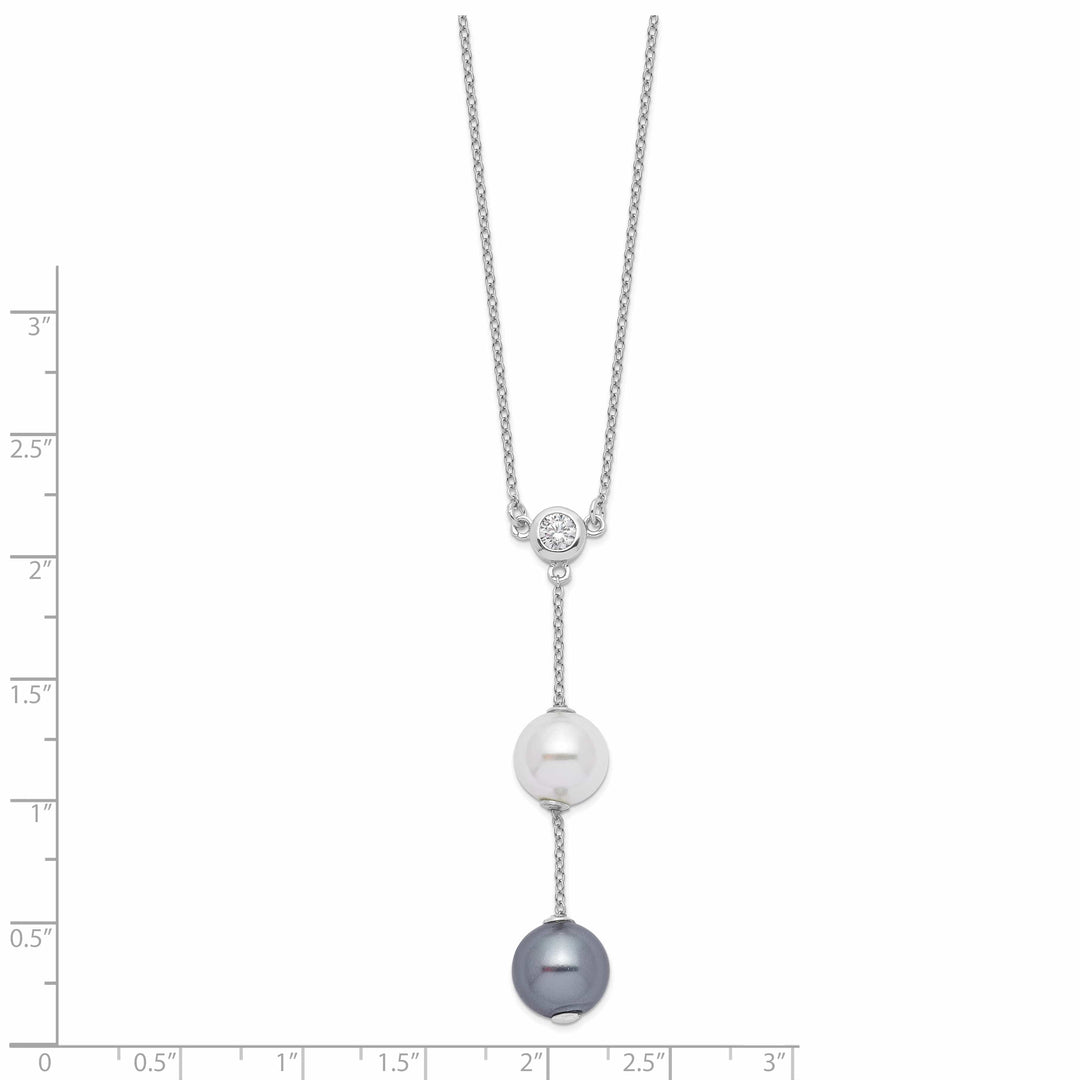 Majestik Shell Pearls Necklaces Majestik White and Grey Shell Pearl CZ Necklace