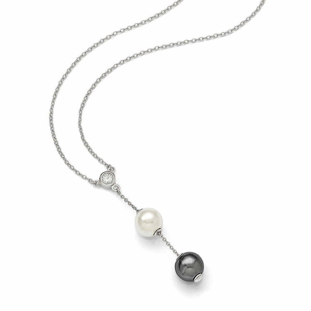Majestik Shell Pearls Necklaces Majestik White and Grey Shell Pearl CZ Necklace