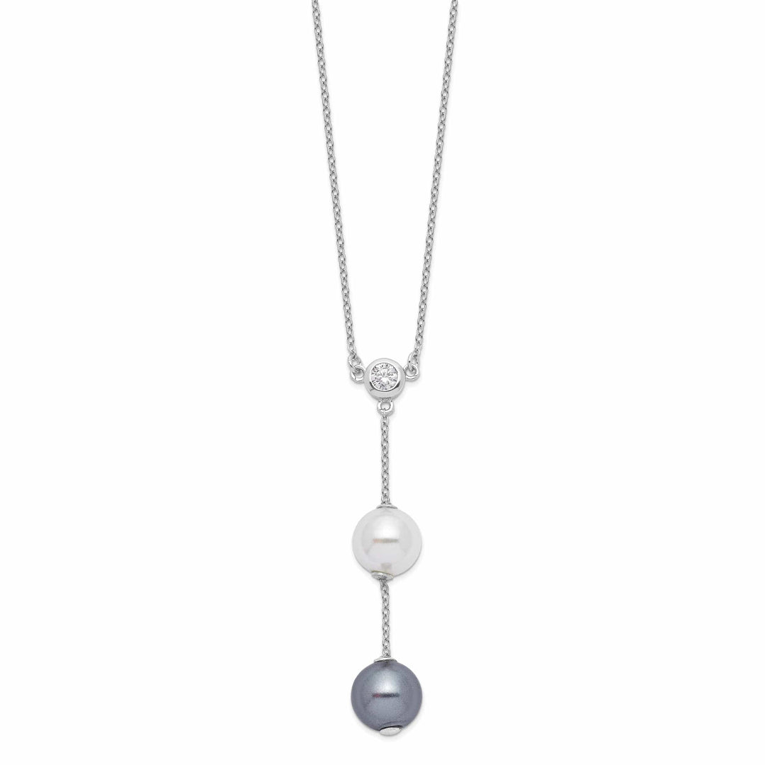 Majestik Shell Pearls Necklaces Majestik White and Grey Shell Pearl CZ Necklace