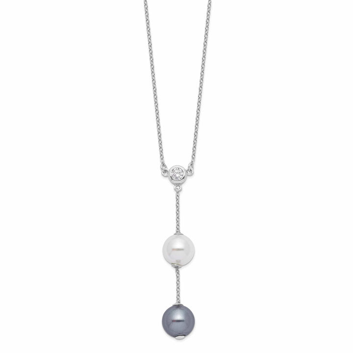 Majestik Shell Pearls Necklaces Majestik White and Grey Shell Pearl CZ Necklace