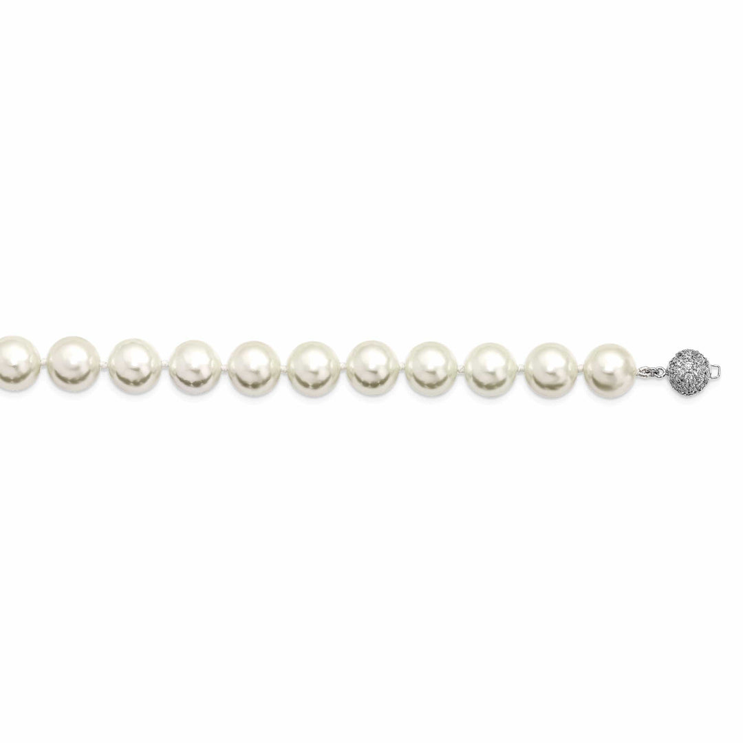 Majestik Shell Pearls Necklaces Majestik White Shell Pearl CZ Clasp Necklace