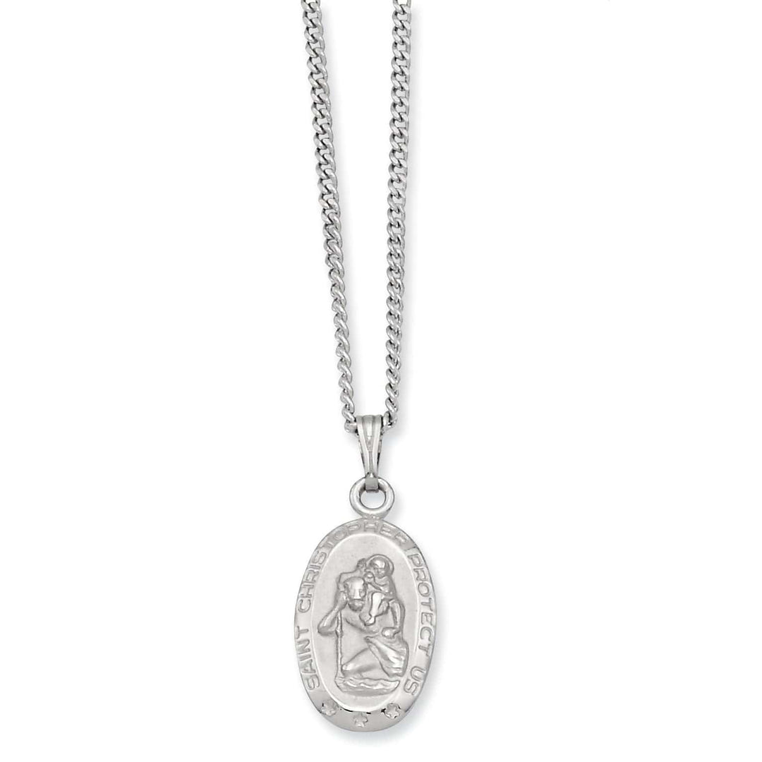 Kelly Waters Necklaces Rhodium Plated Oval St. Christopher Medal Necklace