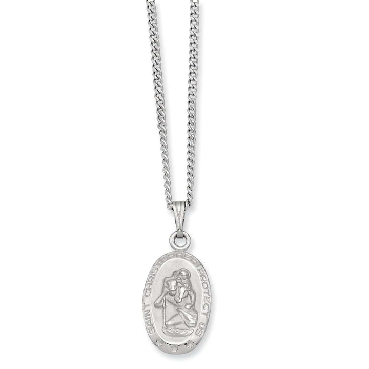 Kelly Waters Necklaces Rhodium Plated Oval St. Christopher Medal Necklace