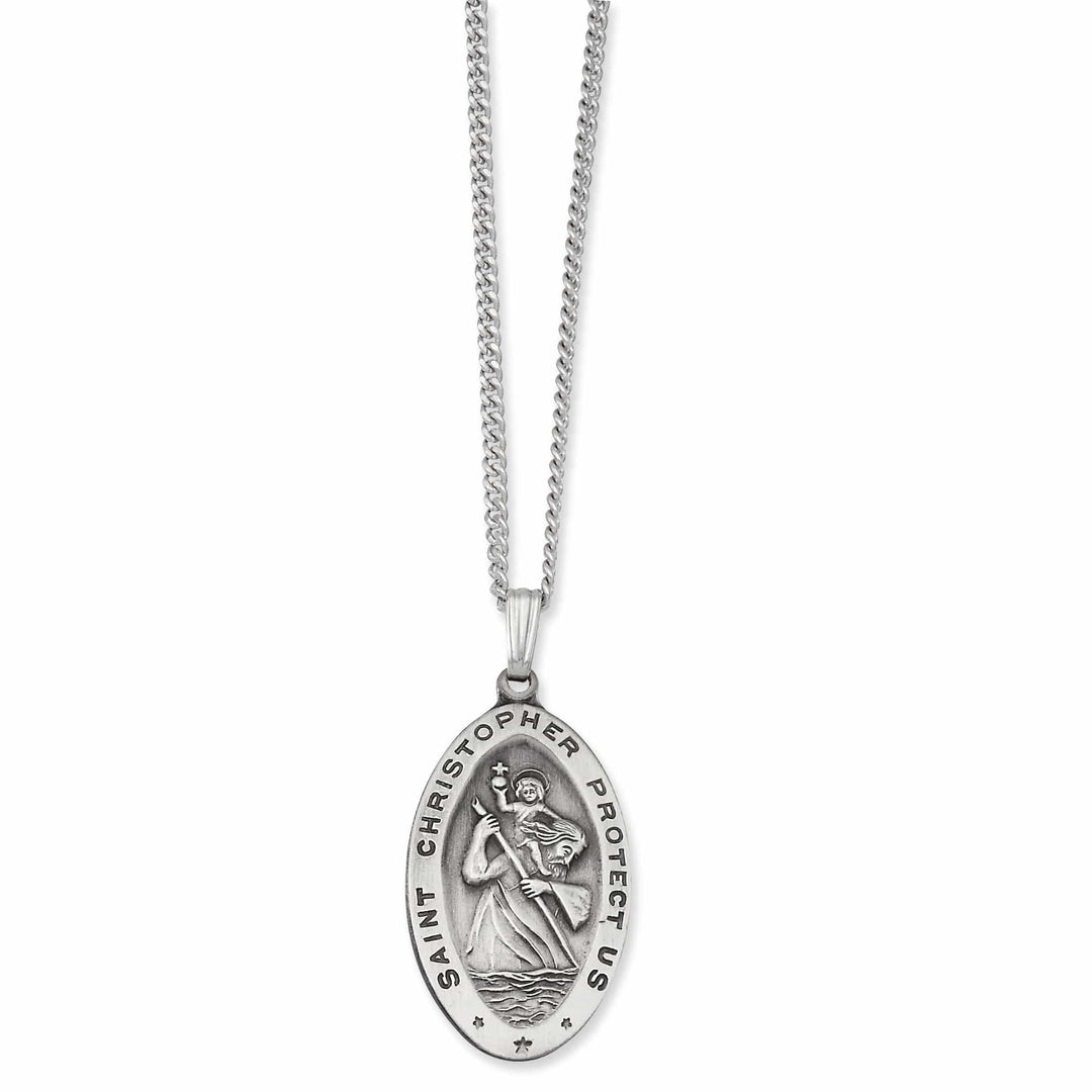 Kelly Waters Necklaces Rhodium Plated Oval St. Christopher Medal Necklace