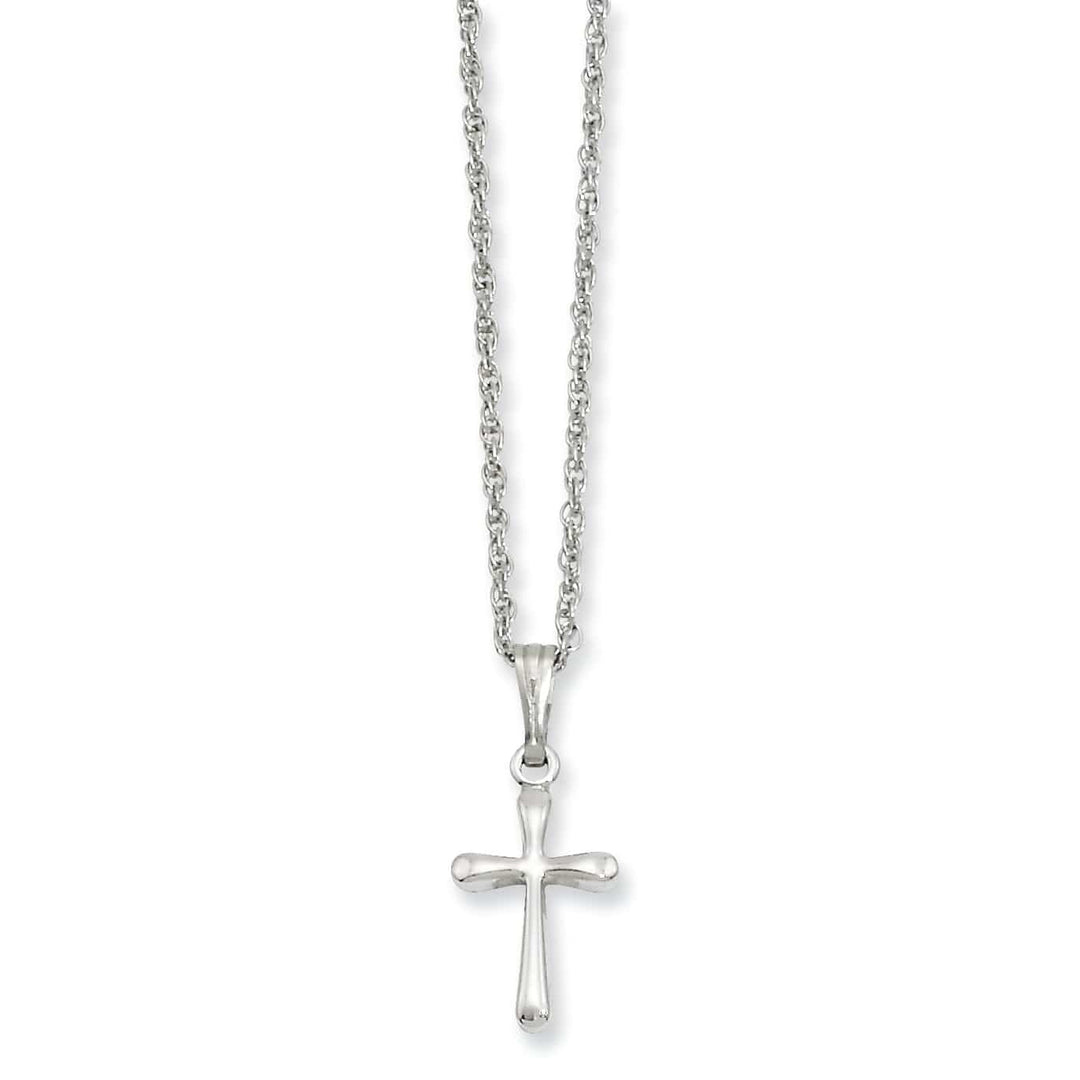 Kelly Waters Necklaces Rhodium Plated Small Plain Rounded Cross Necklace