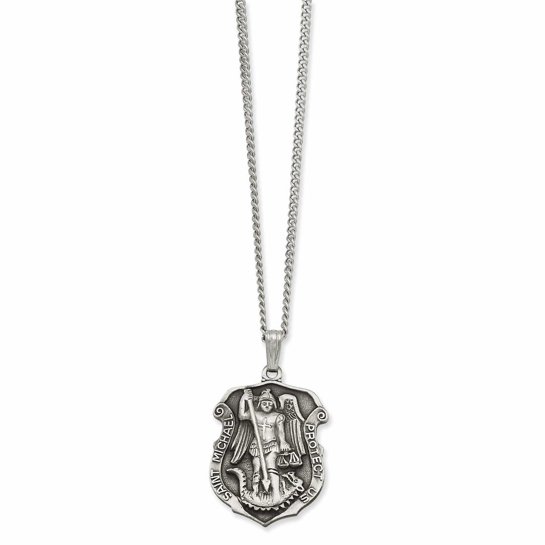 Kelly Waters Necklaces Rhodium Plated St. Michael Medal Necklace