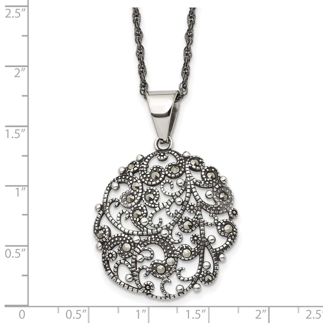 Chisel Necklaces Stainless Marcasite Textured Circle Necklace