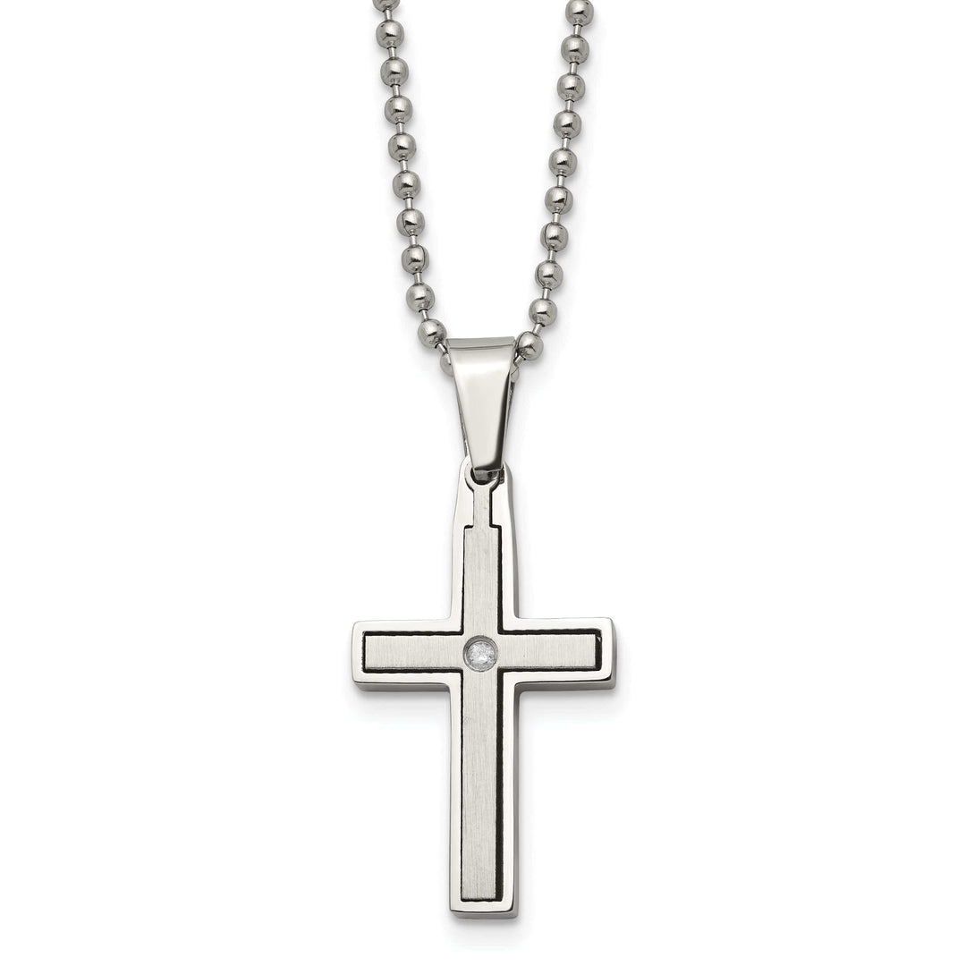 Chisel Necklaces Stainless Steel Diamond Cross Beaded Necklace