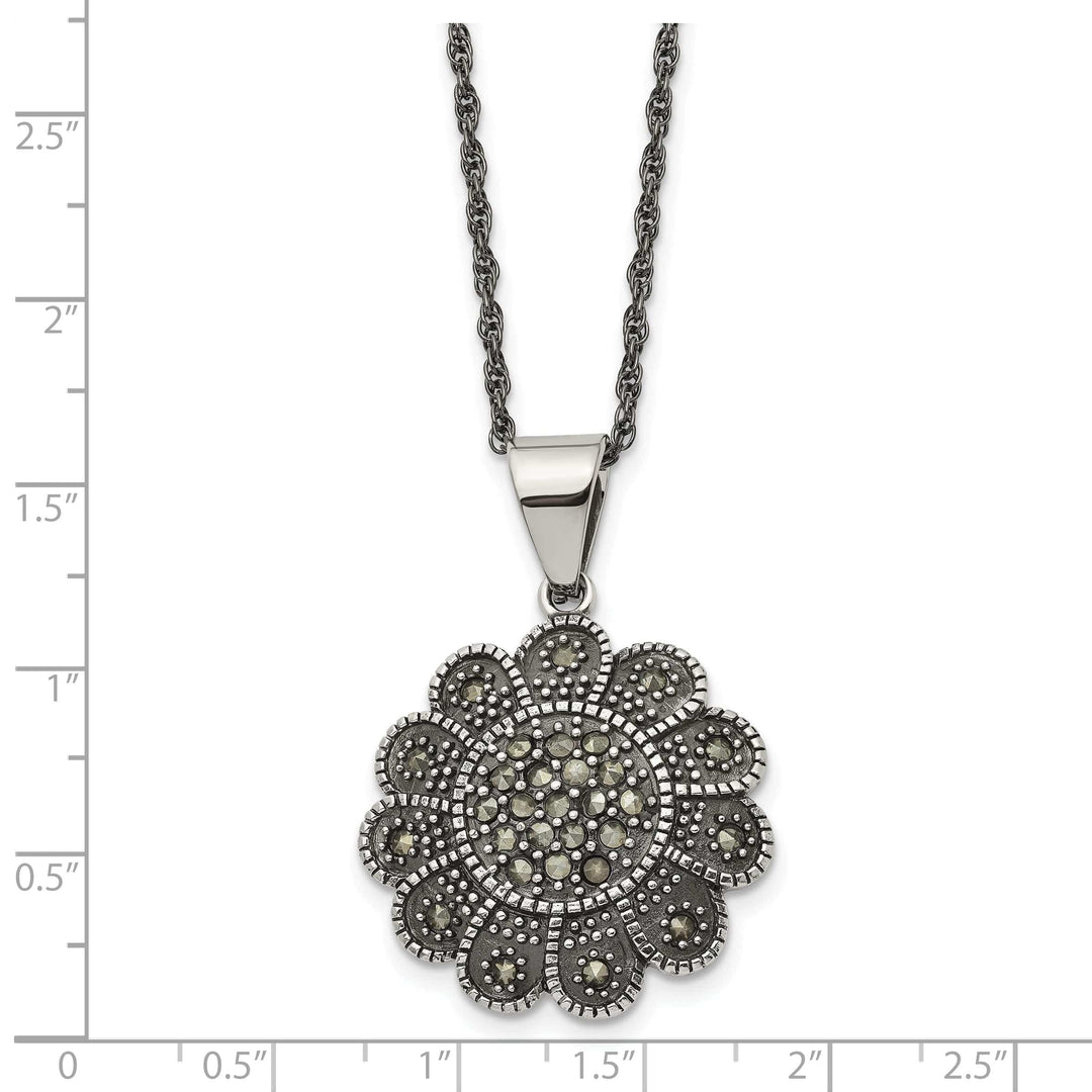 Chisel Necklaces Stainless Steel Flower Marcasite Necklace