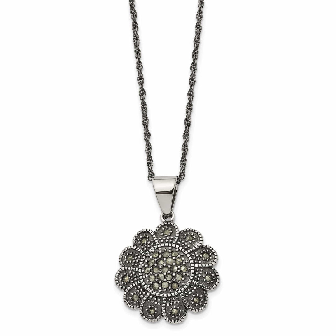 Chisel Necklaces Stainless Steel Flower Marcasite Necklace