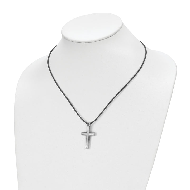 Chisel Necklaces Stainless Steel Leather Cord Cross Necklace