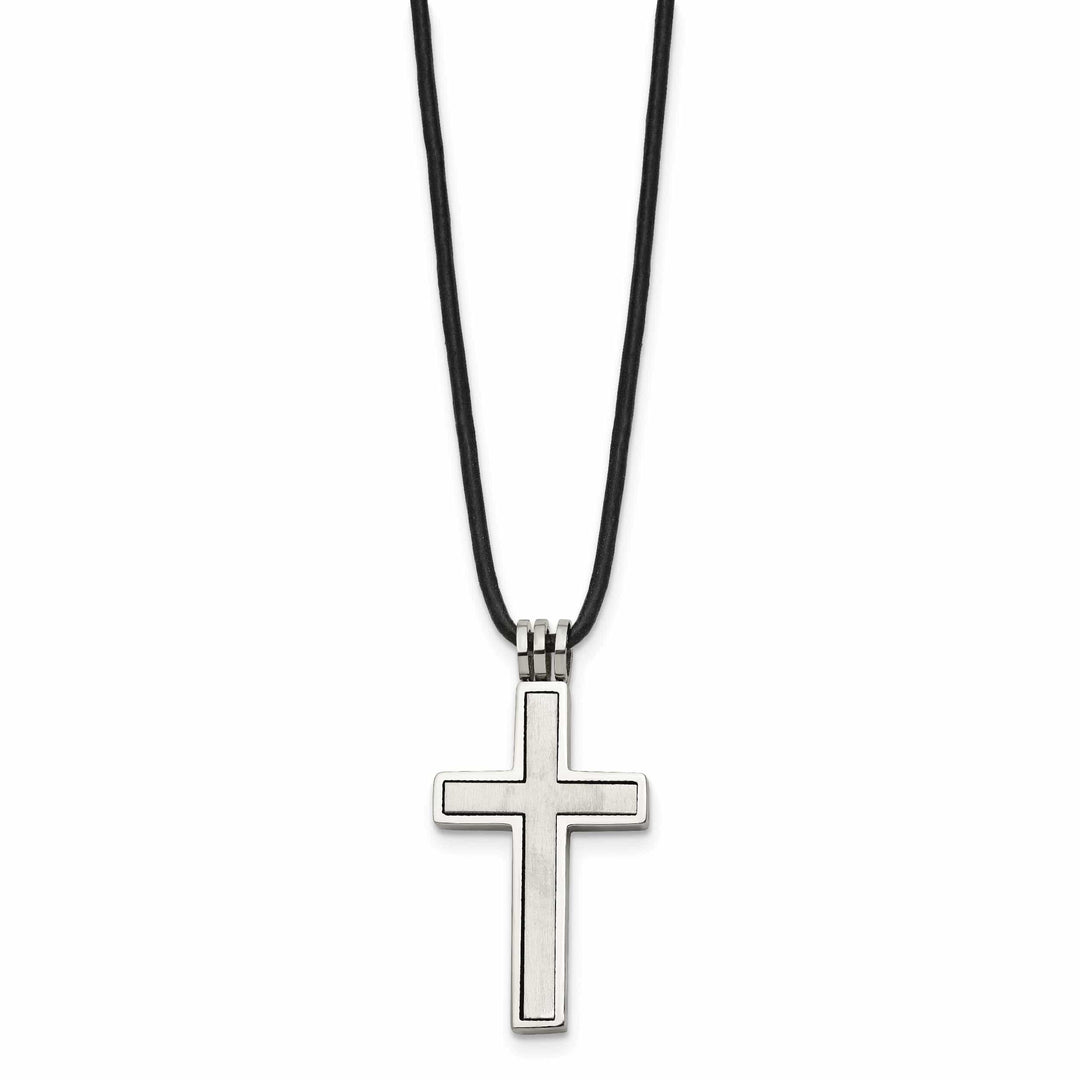 Chisel Necklaces Stainless Steel Leather Cord Cross Necklace