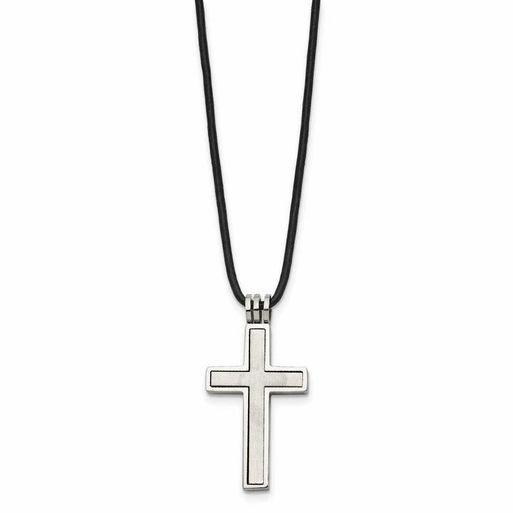Chisel Necklaces Stainless Steel Leather Cord Cross Necklace