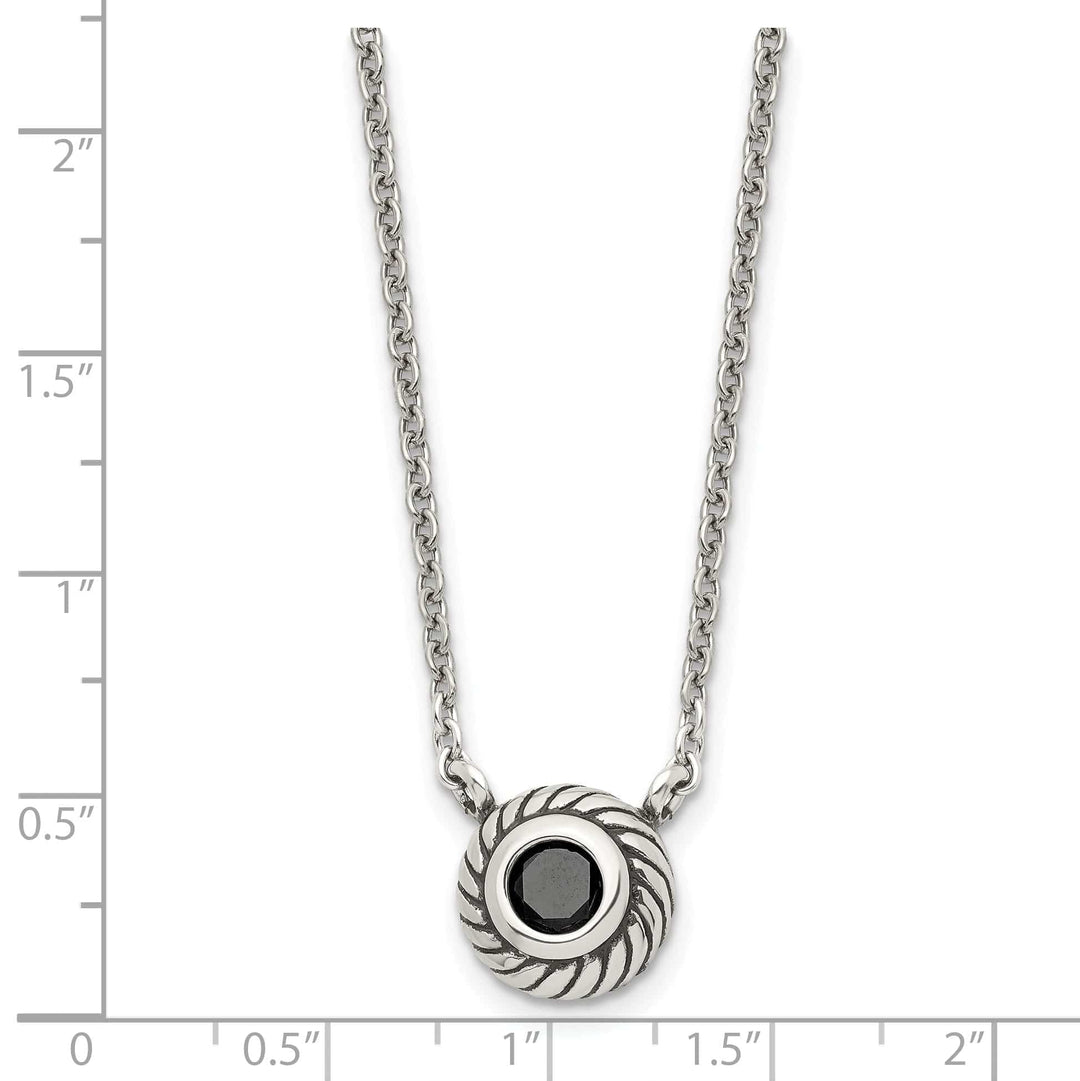 Chisel Necklaces Stainless Steel Polish Black CZ Circle necklace