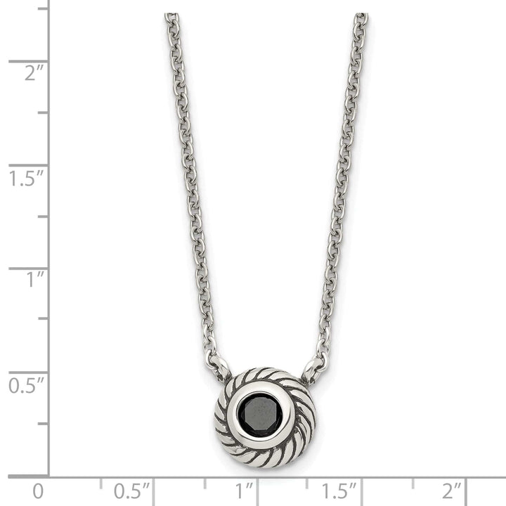 Chisel Necklaces Stainless Steel Polish Black CZ Circle necklace