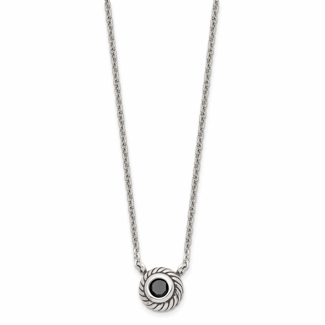 Chisel Necklaces Stainless Steel Polish Black CZ Circle necklace