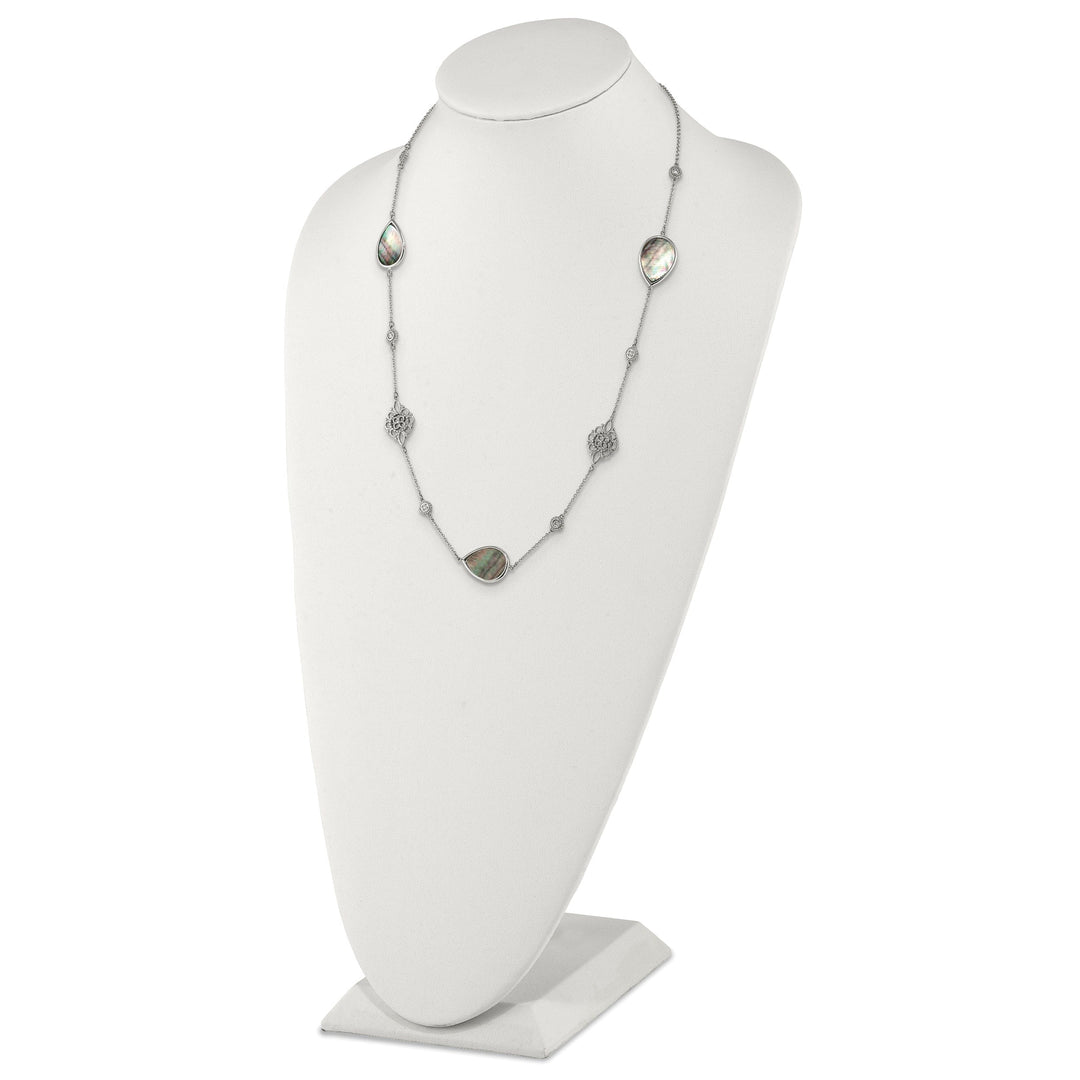 Chisel Necklaces Stainless Steel Polished Black MOP C.Z necklace