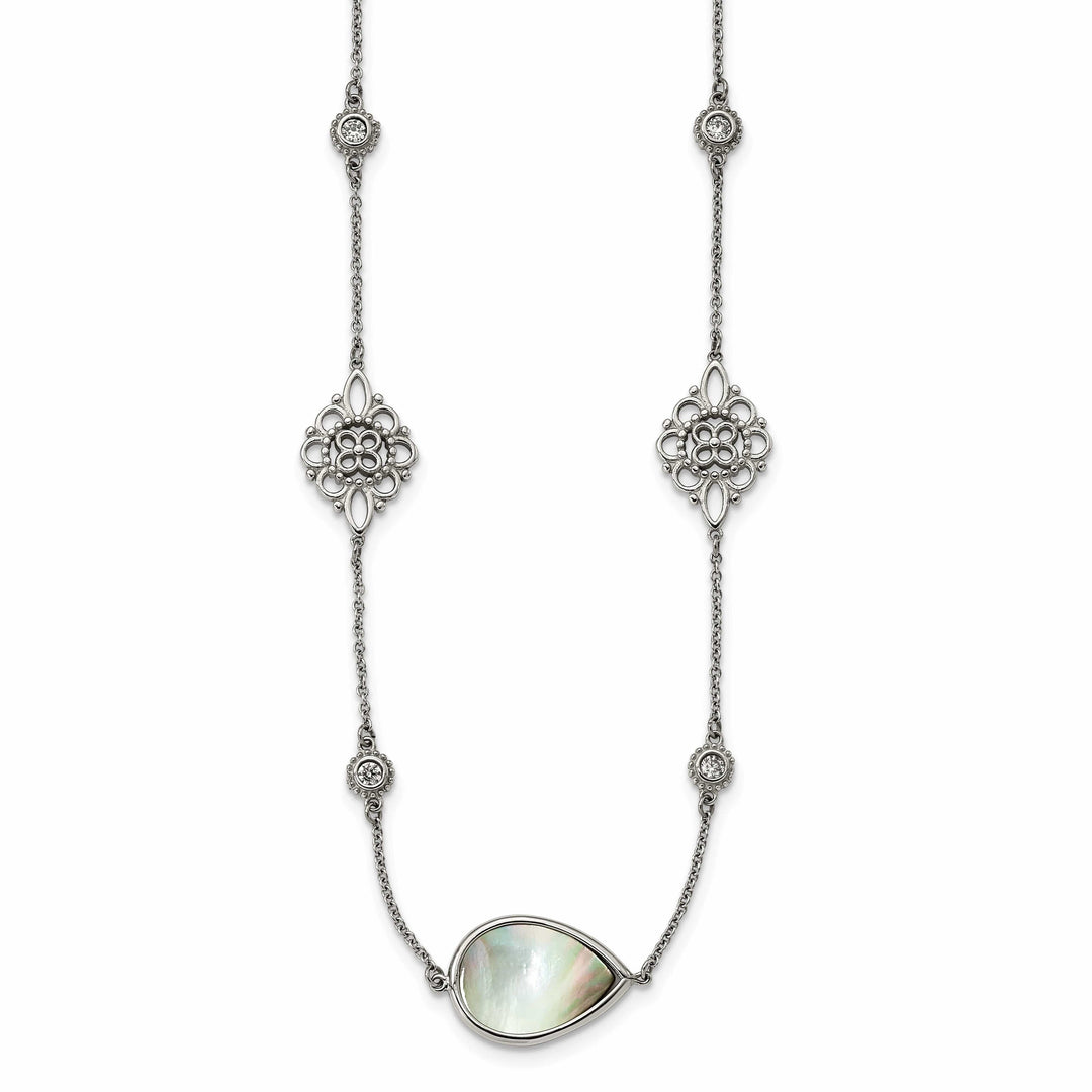 Chisel Necklaces Stainless Steel Polished Black MOP C.Z necklace