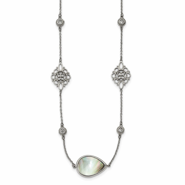 Chisel Necklaces Stainless Steel Polished Black MOP C.Z necklace