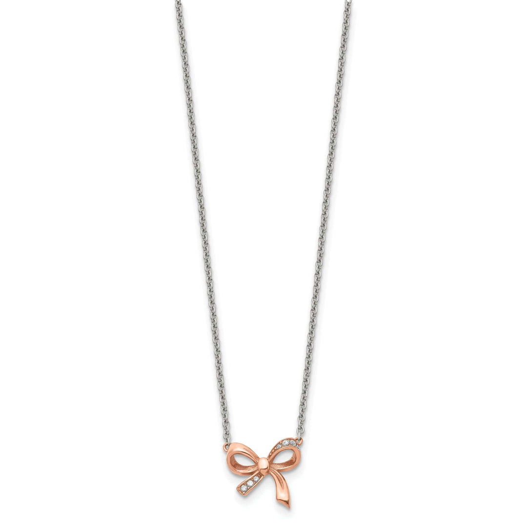 Chisel Necklaces Stainless Steel Polished C.Z Bow necklace