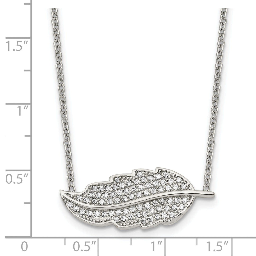 Chisel Necklaces Stainless Steel Polished Leaf with CZs Necklace