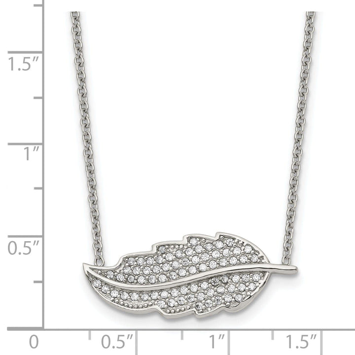 Chisel Necklaces Stainless Steel Polished Leaf with CZs Necklace
