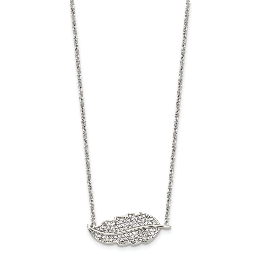 Chisel Necklaces Stainless Steel Polished Leaf with CZs Necklace