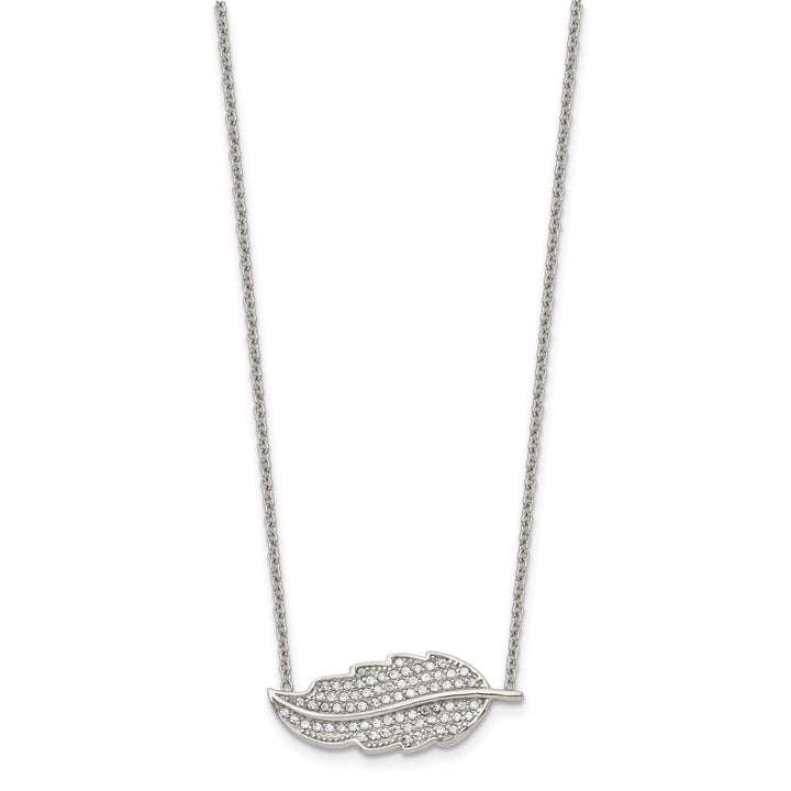 Chisel Necklaces Stainless Steel Polished Leaf with CZs Necklace