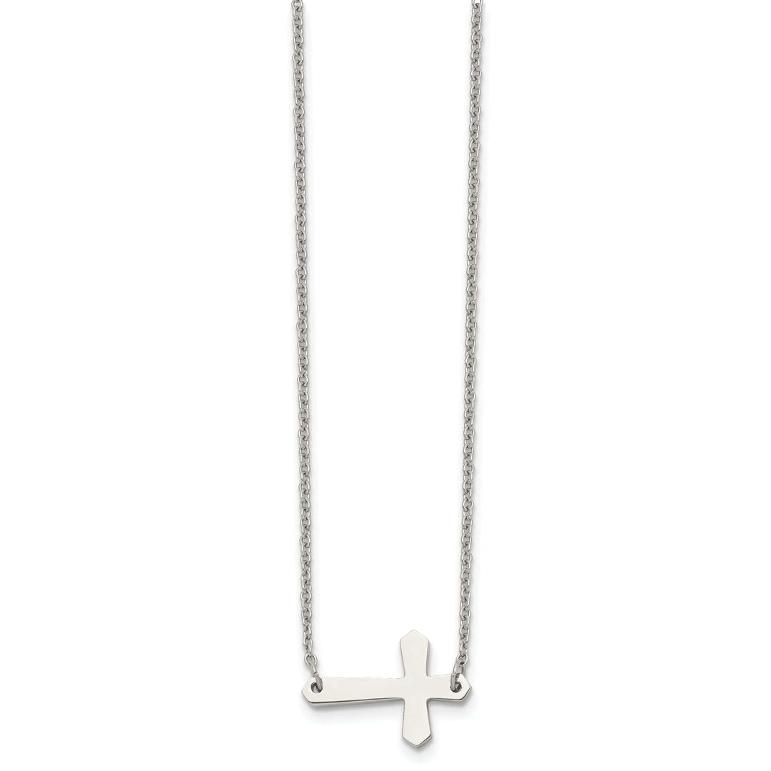 Chisel Necklaces Stainless Steel Polished Sideways Cross Necklace
