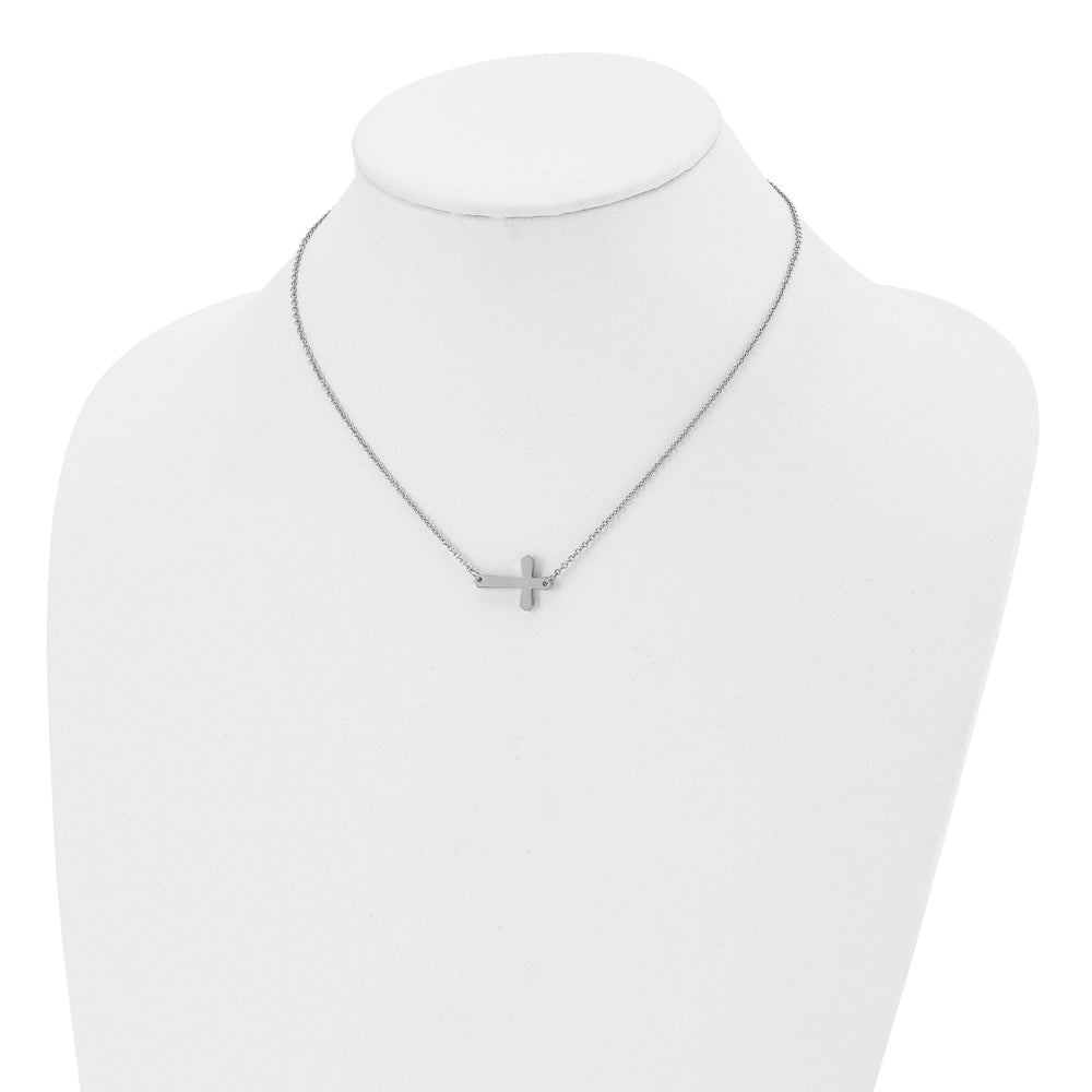 Chisel Necklaces Stainless Steel Polished Sideways Cross Necklace