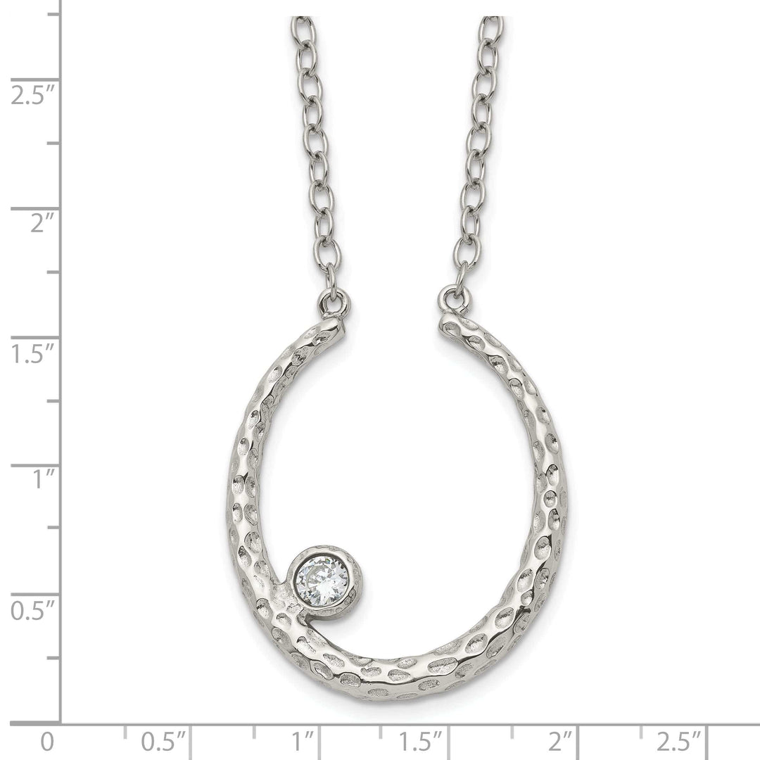 Chisel Necklaces Stainless Steel Polished Textured CZ necklace