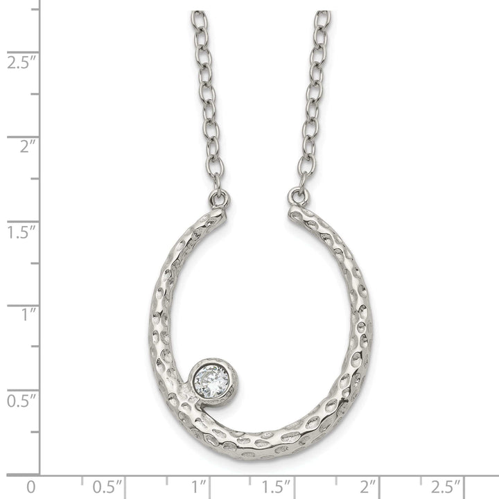 Chisel Necklaces Stainless Steel Polished Textured CZ necklace