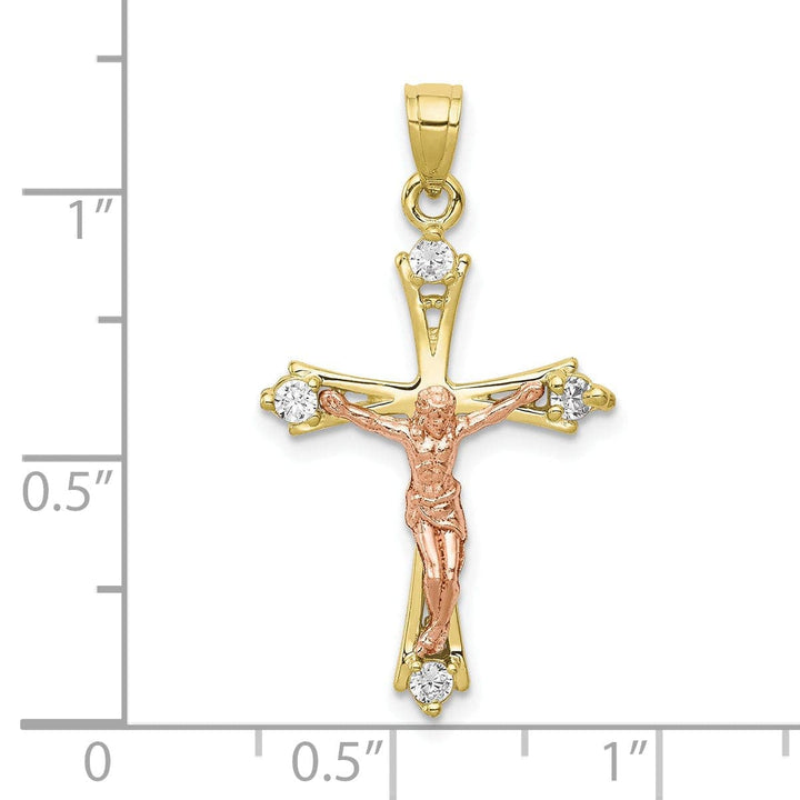 Lovely Rita's Pendants & Charms 10K Polished Two-tone Cubic Zirconia Crucifix Pendant