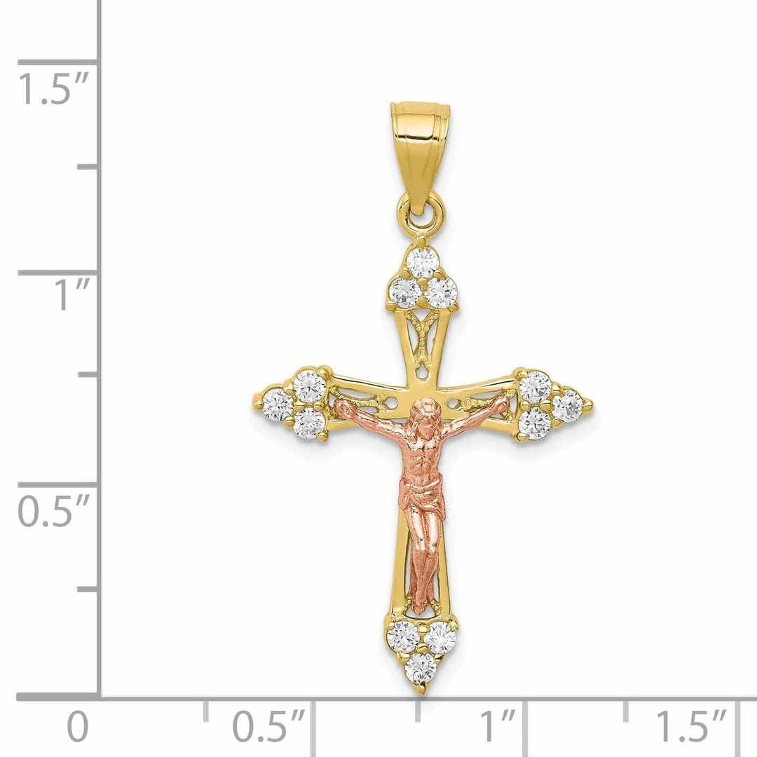 Lovely Rita's Pendants & Charms 10k Two-tone Gold Cubic Zirconia Crucifix Pendant