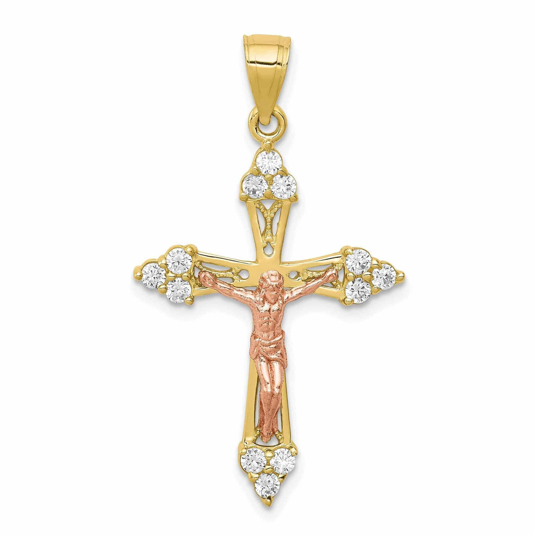 Lovely Rita's Pendants & Charms 10k Two-tone Gold Cubic Zirconia Crucifix Pendant