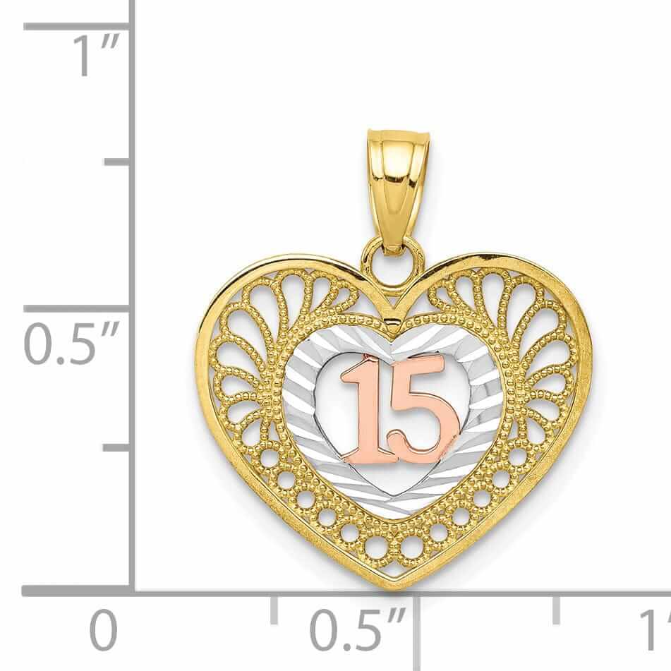 Lovely Rita's Pendants & Charms 10K Two Tone Gold Polished Anos 15 Heart Charm