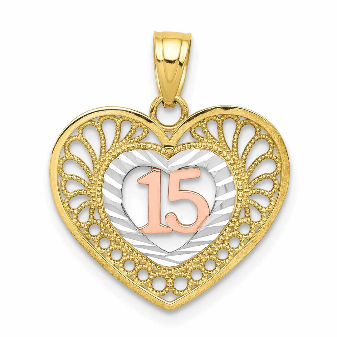 Lovely Rita's Pendants & Charms 10K Two Tone Gold Polished Anos 15 Heart Charm
