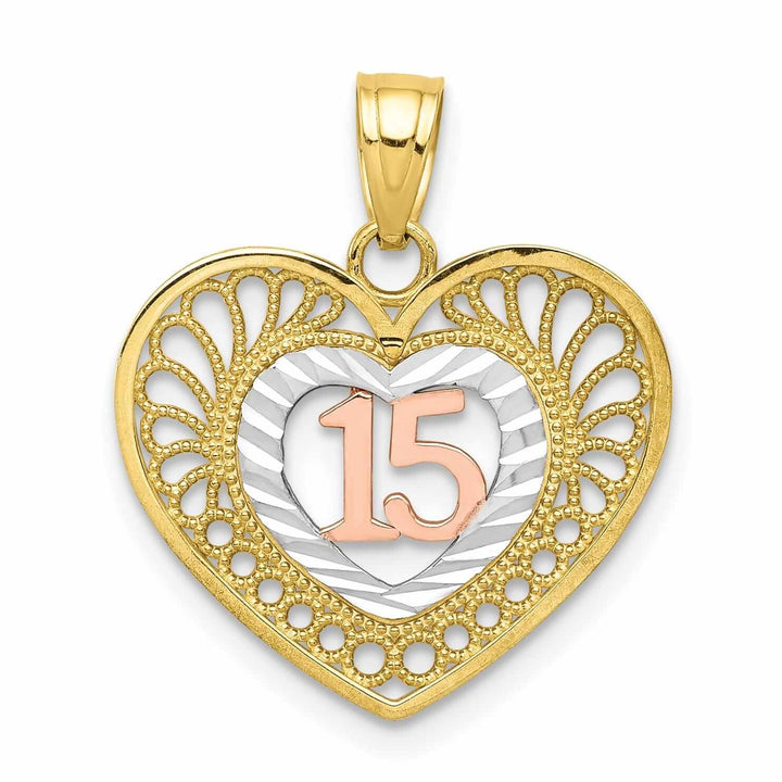 Lovely Rita's Pendants & Charms 10K Two Tone Gold Polished Anos 15 Heart Charm