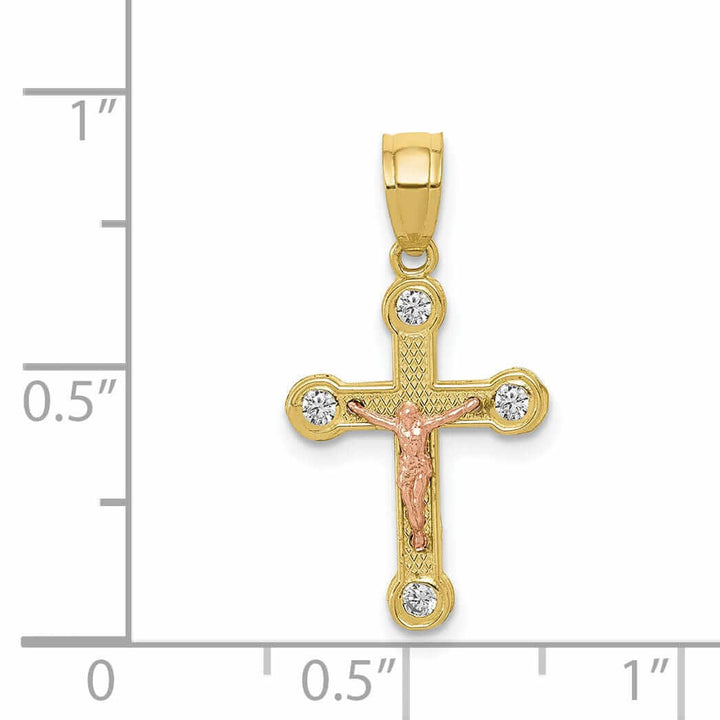 Lovely Rita's Pendants & Charms 10K Two Tone Gold Polished C.Z Crucifix Pendant
