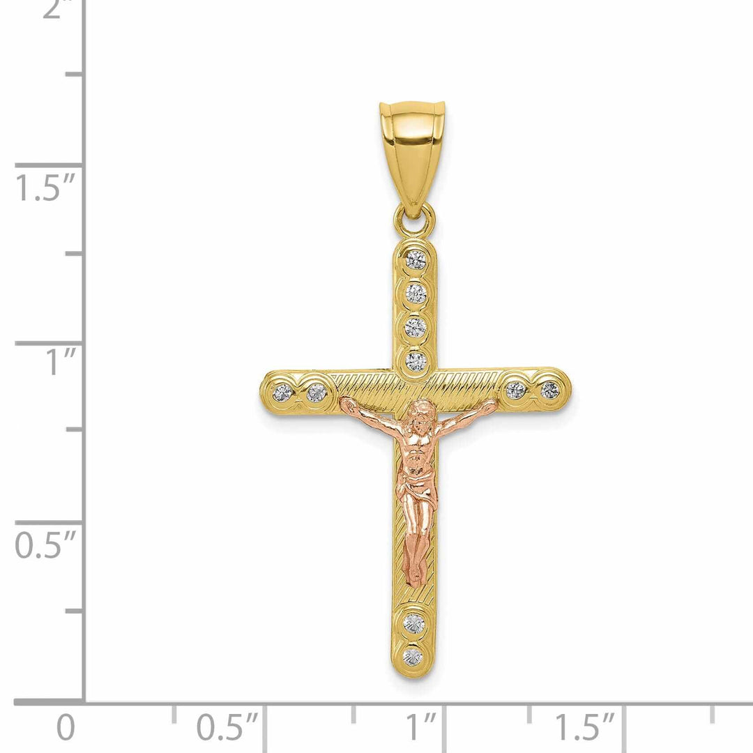Lovely Rita's Pendants & Charms 10K Two Tone Gold Polished C.Z Crucifix Pendant