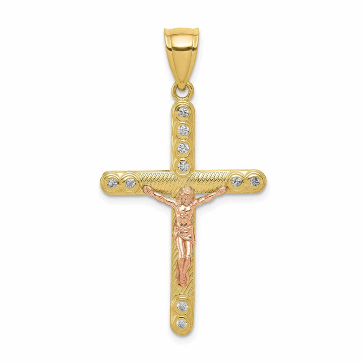 Lovely Rita's Pendants & Charms 10K Two Tone Gold Polished C.Z Crucifix Pendant