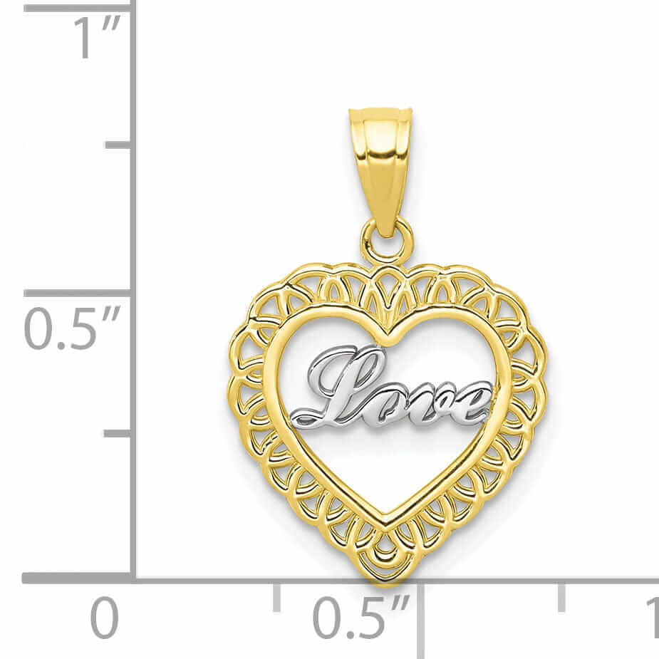 Lovely Rita's Pendants & Charms 10k Two Tone Gold Polished Love Heart Pendant