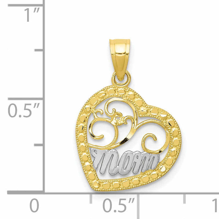 Lovely Rita's Pendants & Charms 10k Two Tone Gold Polished Mom Heart Pendant