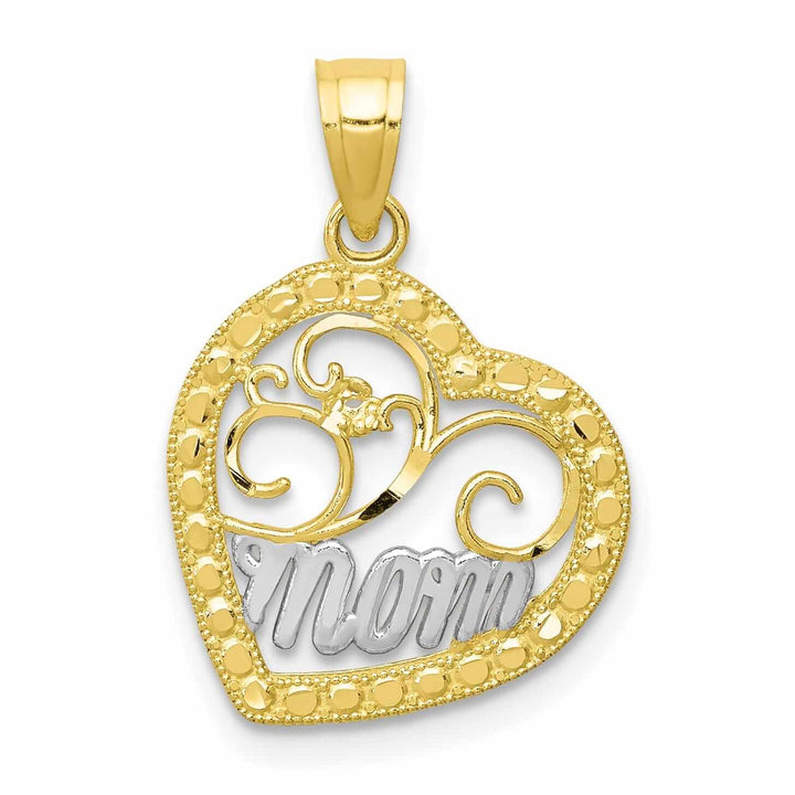 Lovely Rita's Pendants & Charms 10k Two Tone Gold Polished Mom Heart Pendant