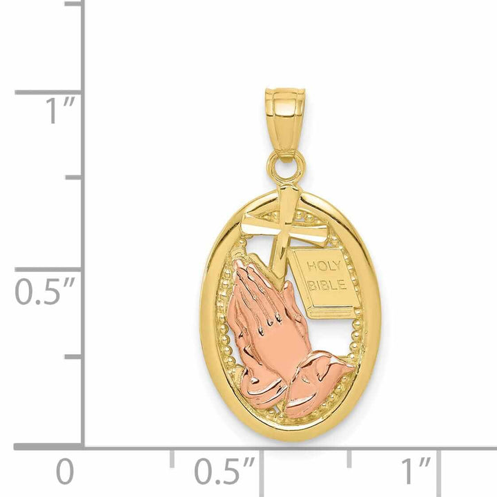 Lovely Rita's Pendants & Charms 10K Two Tone Gold Praying Hands Oval Pendant