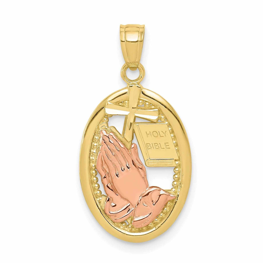 Lovely Rita's Pendants & Charms 10K Two Tone Gold Praying Hands Oval Pendant