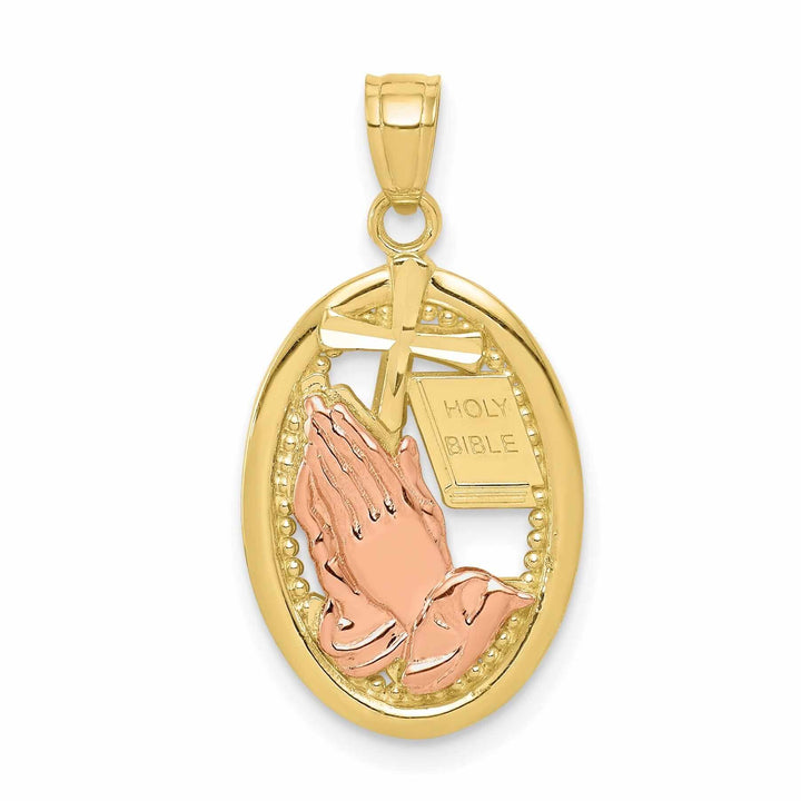 Lovely Rita's Pendants & Charms 10K Two Tone Gold Praying Hands Oval Pendant