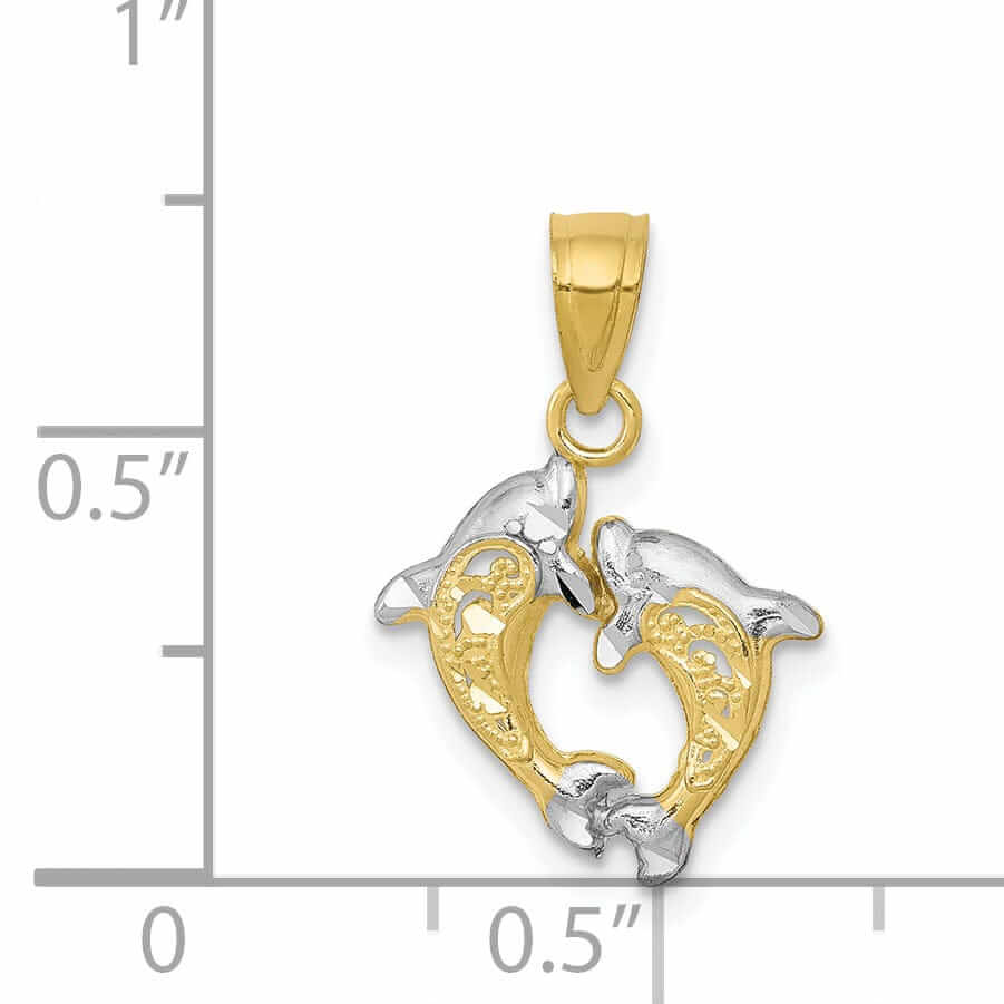 Lovely Rita's Pendants & Charms 10k Two Tone Gold Small Two Dolphins Pendant